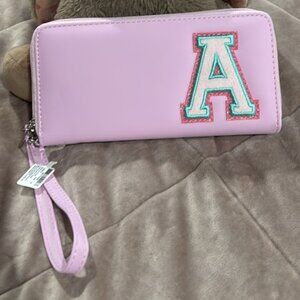Pink Varsity Initial Wristlet - A